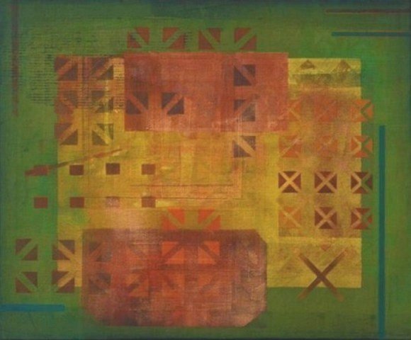 Fragmentert by 60 x 72 cm. acryl på lerret