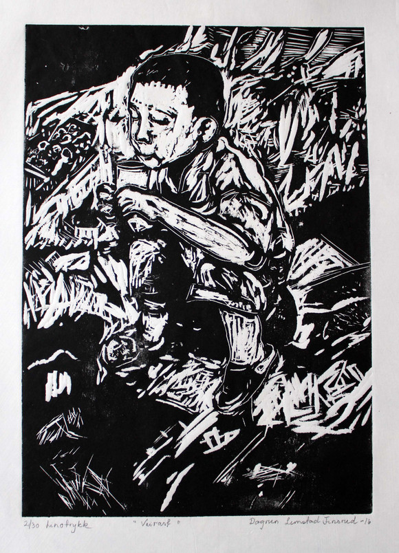 Dagrun l. finsrud. linosnitt 2016. veirast. str. 21 x 30