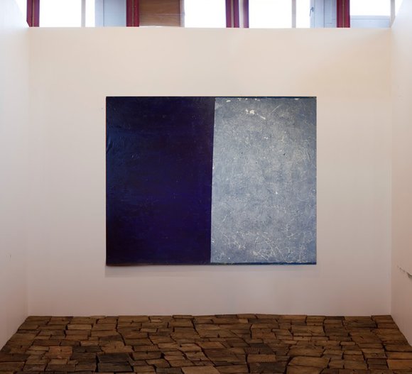 Untitled (purple and blue) putty, oil and pigment on linen 150x190cm 2017