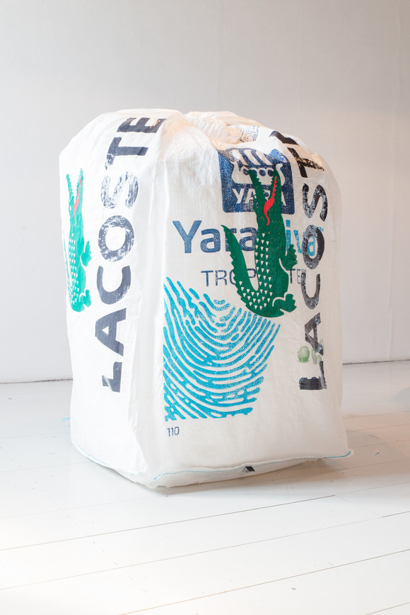 Abb (lacoste) empty yara fertilizer bag, polystyrene, premasking tape, 240 pe x 105 h 2016