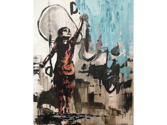 Line marsdal, gone fishing, maleri, 80x100 cm, 2017