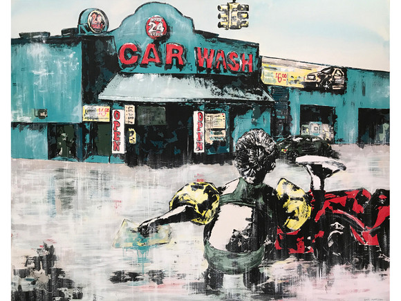 Line marsdal, summer in the city, maleri, 120x150cm, 2017