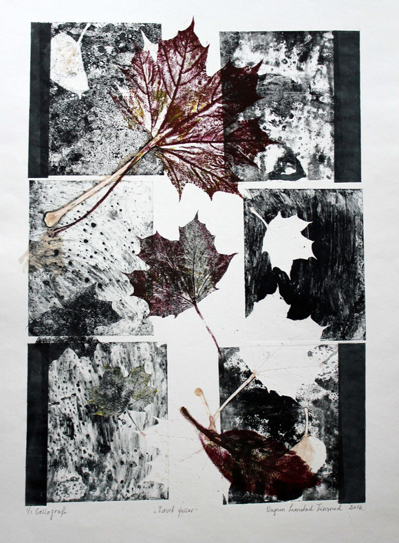 Dagrun l. finsrud. collografi 2016 løvet faller str. 30 x43