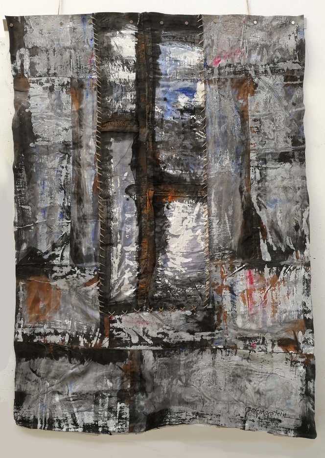 Grete marstein collage paint textile fragments of life