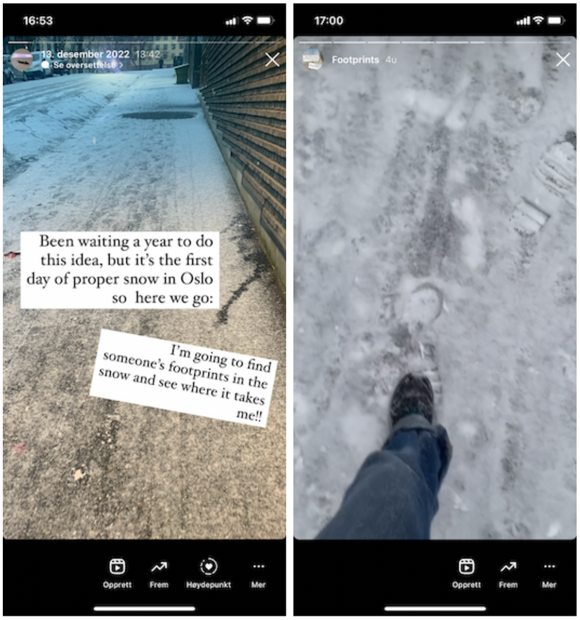 I waked in someones footsteps in the snow to try and figure out how far I could get.
Not very far it proved, maybe about 50 meteres, and it got increasingly more difficult as I continued on. The observations were written down and shared on instagram (@sa.snart)