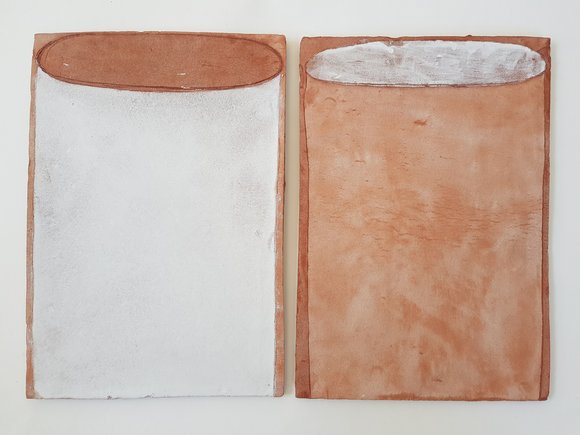 3. two medium tiles. 46x32cm(x2). earthenware. 2018. beth wyller