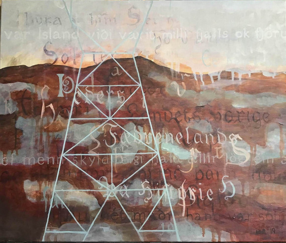 4. land og saga 2019. olje p.l. 50 x 60 cm.