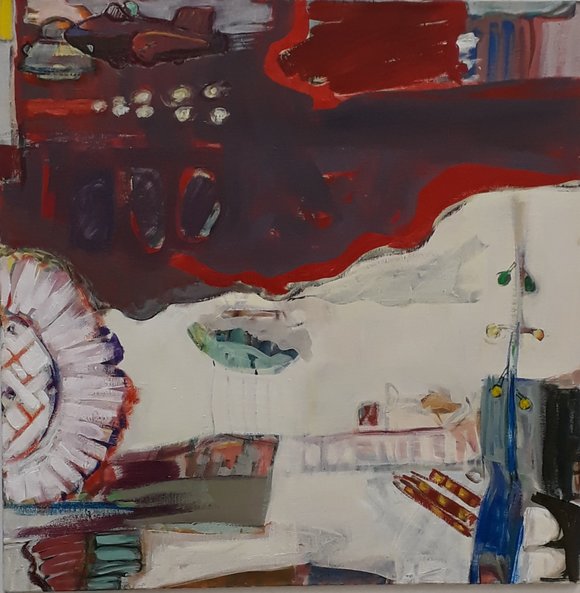 4 framkomstmidler i det fjerne akryl på lerret 100x100 cm 2019