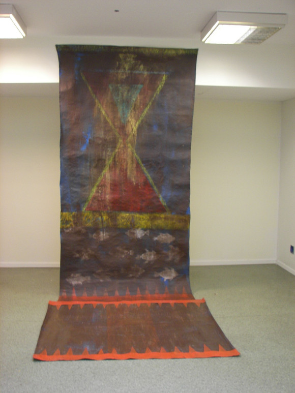 1 naturens timeglass, installasjon bestående av to malerier, et hengende og et liggende 350x140 cm. acryl på lerret, 2017.torild rødland