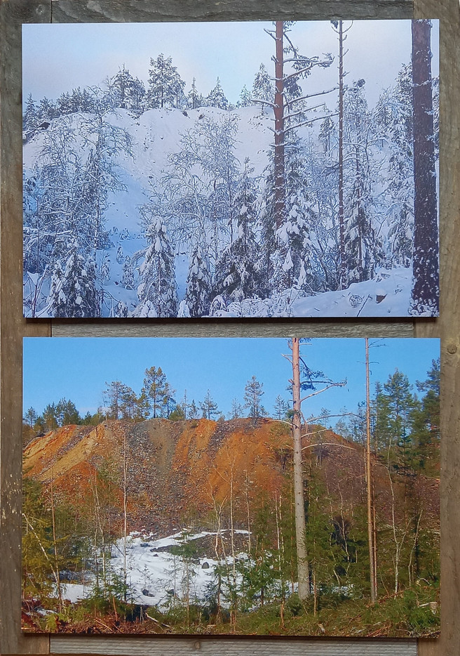 Ingebjørg vatne spor   under snø to fotos på aluminium 67x47 2021