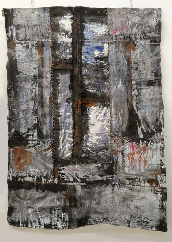Grete marstein collage paint textile fragments of life