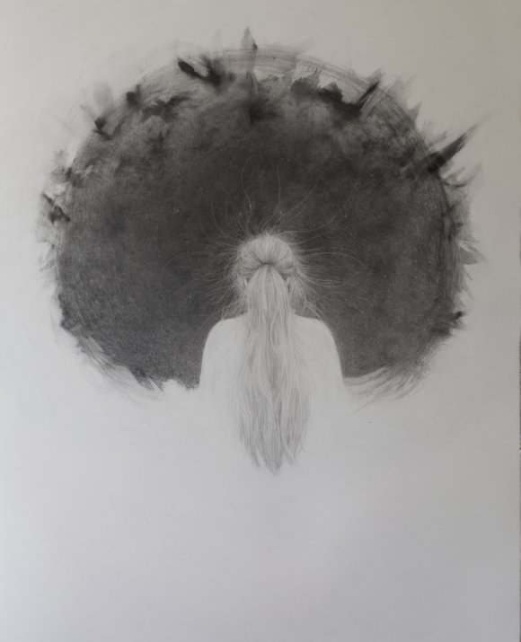 I see a darkness gråblyanttegning 68,5 cm x 85,0 cm 2018 ik