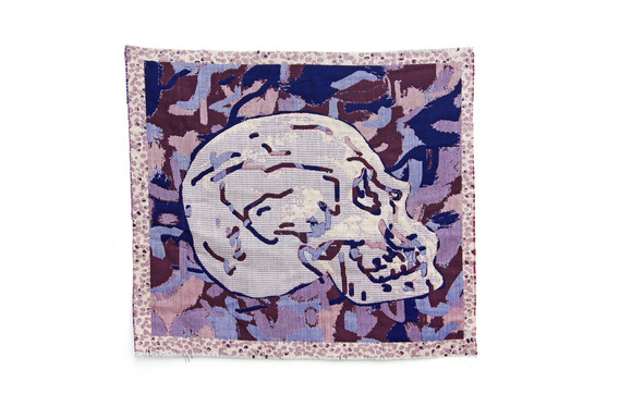 Allyce wood right facing skull digital jacquard tapestry with embroidery 2018