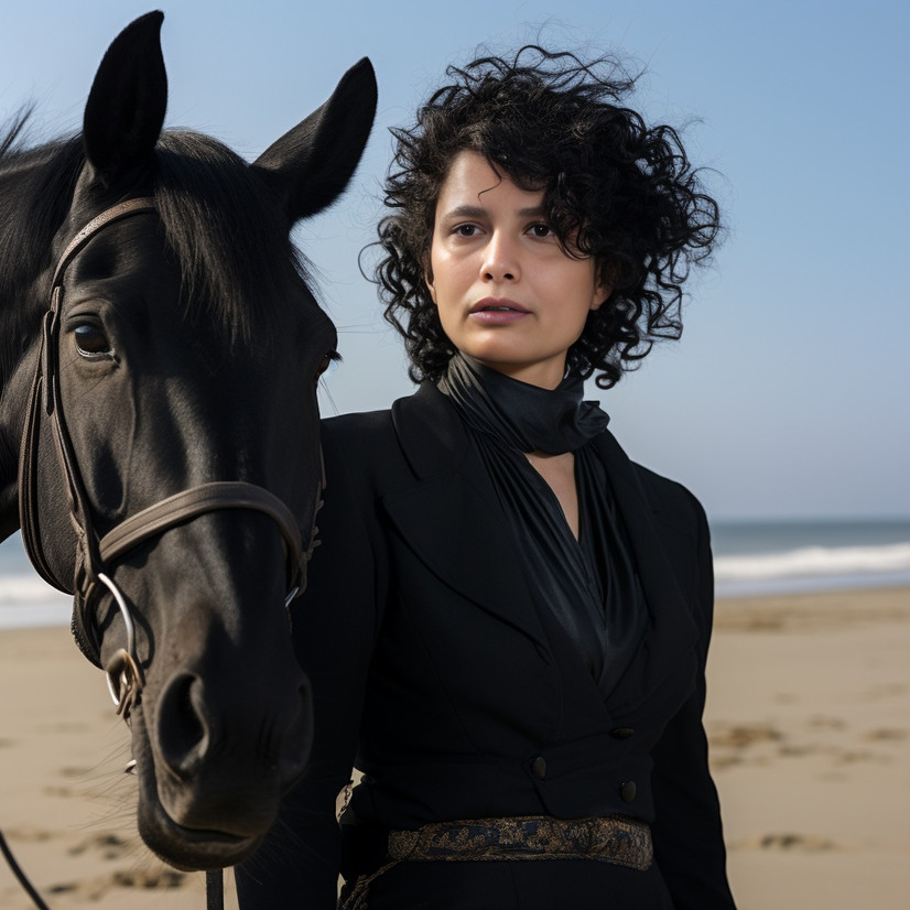 Self portrait of a woman with a horse made by Ai.