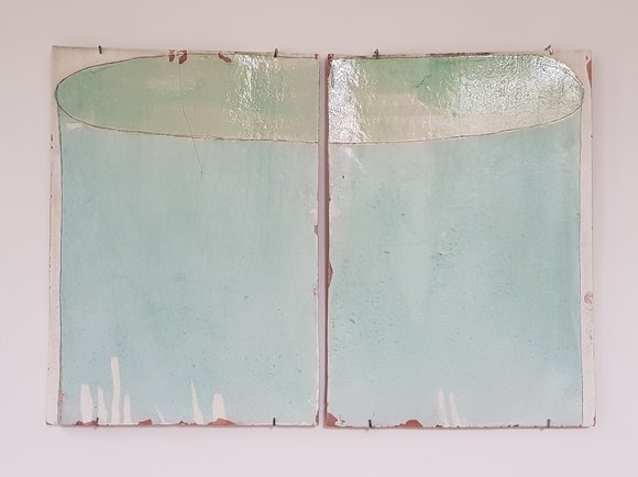1. two large tiles. 64x46cm (x2). earthenware. 2018. beth wyller