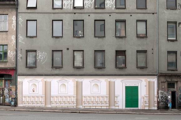 Espen gleditsch facade for podium, 2019. 3,8 x 15 m, pvc banner, site specific